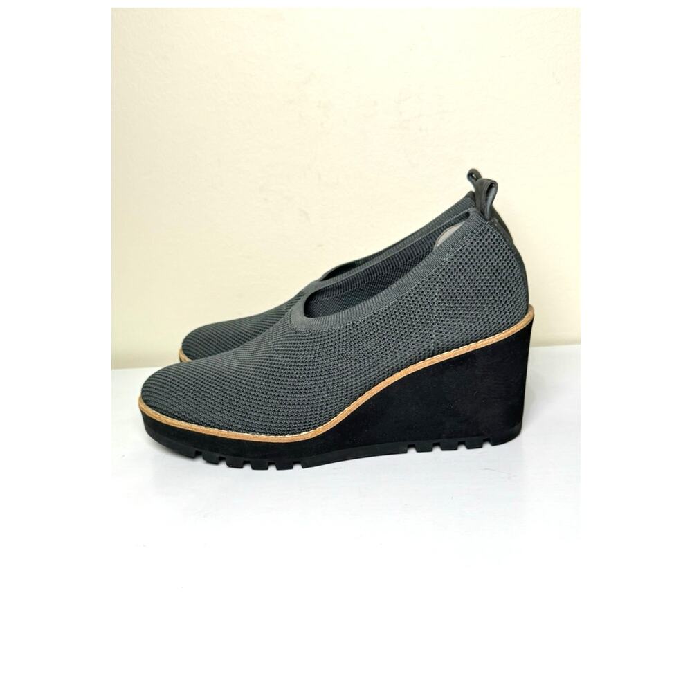 Eileen Fisher Women’s Marie Wedge Platform Shoes 8.5 Graphite Knit Fabric